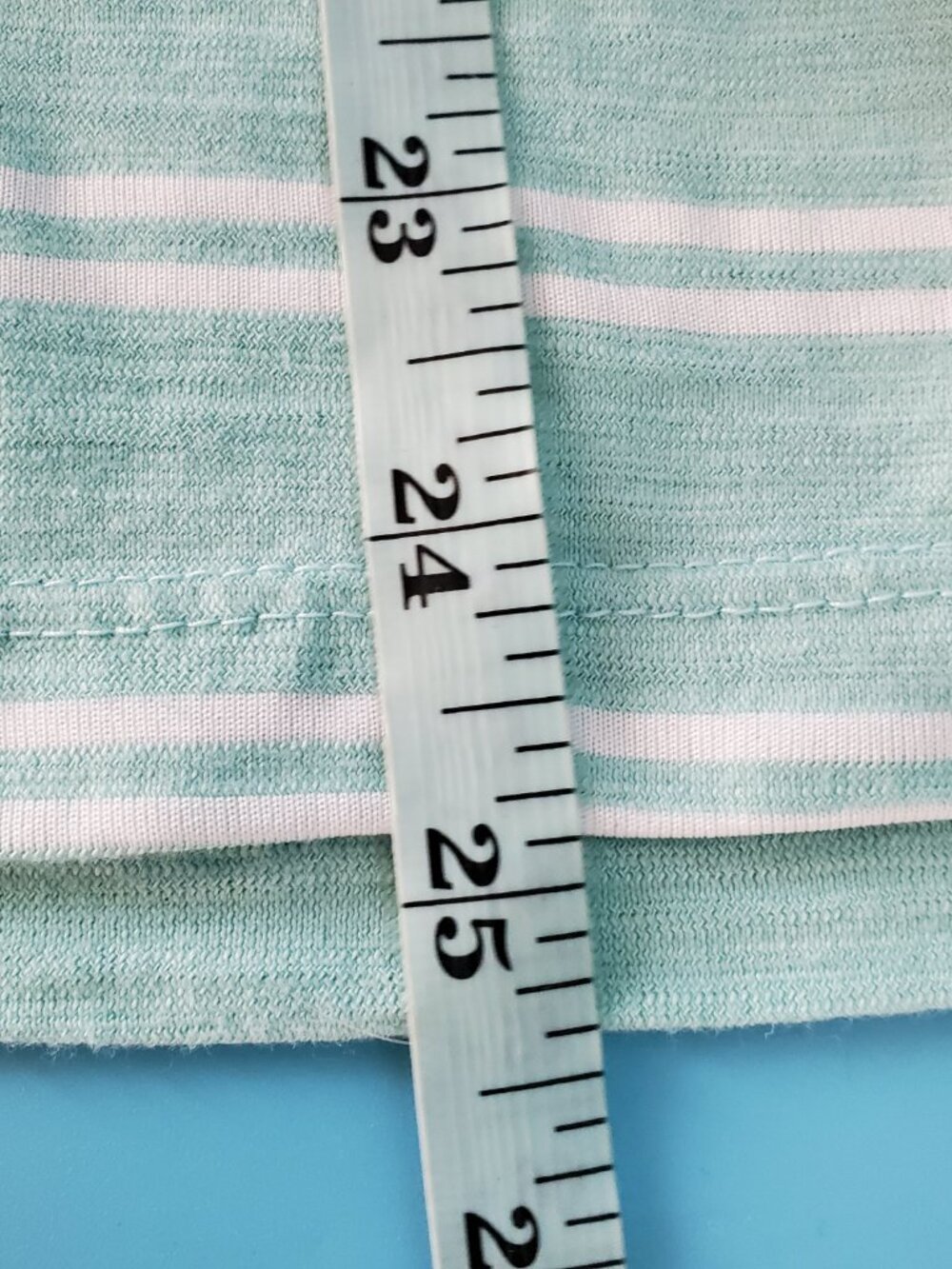 Time And Tru Tee Size XL (16-18) Teal & White Striped Short Sleeve - Picture 6 of 6